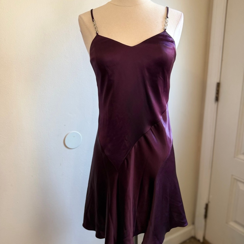 Niteline Della Roufogali Purple Satin Rhinestone‎ Strap Cocktail Dress Petite 2